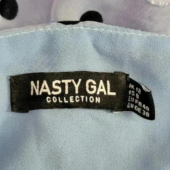 Nasty‎ Gal Blue Feather Poka-Dot Printed Mini Dress, Size 8 - Picture 8 of 8